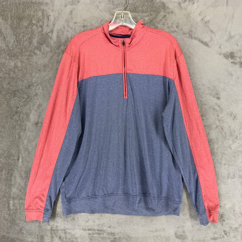 Johnnie-O Sully Mens L Quarter Zip Pullover Twillight Blue Red JMKO1700